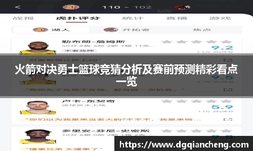 火箭对决勇士篮球竞猜分析及赛前预测精彩看点一览